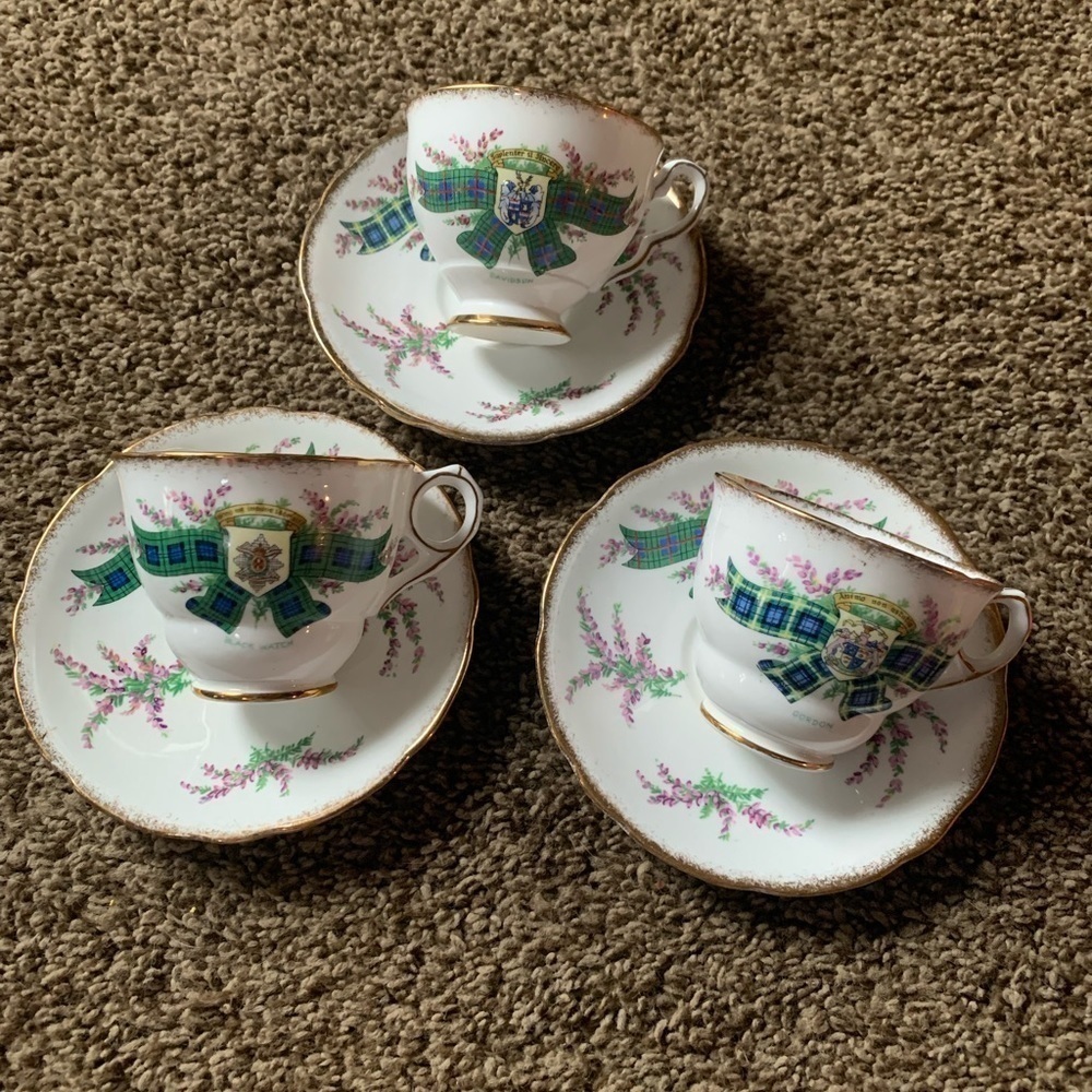 Vintage Tartan Series by Royal Darwood Set of 3 Tea Cups & Saucers
